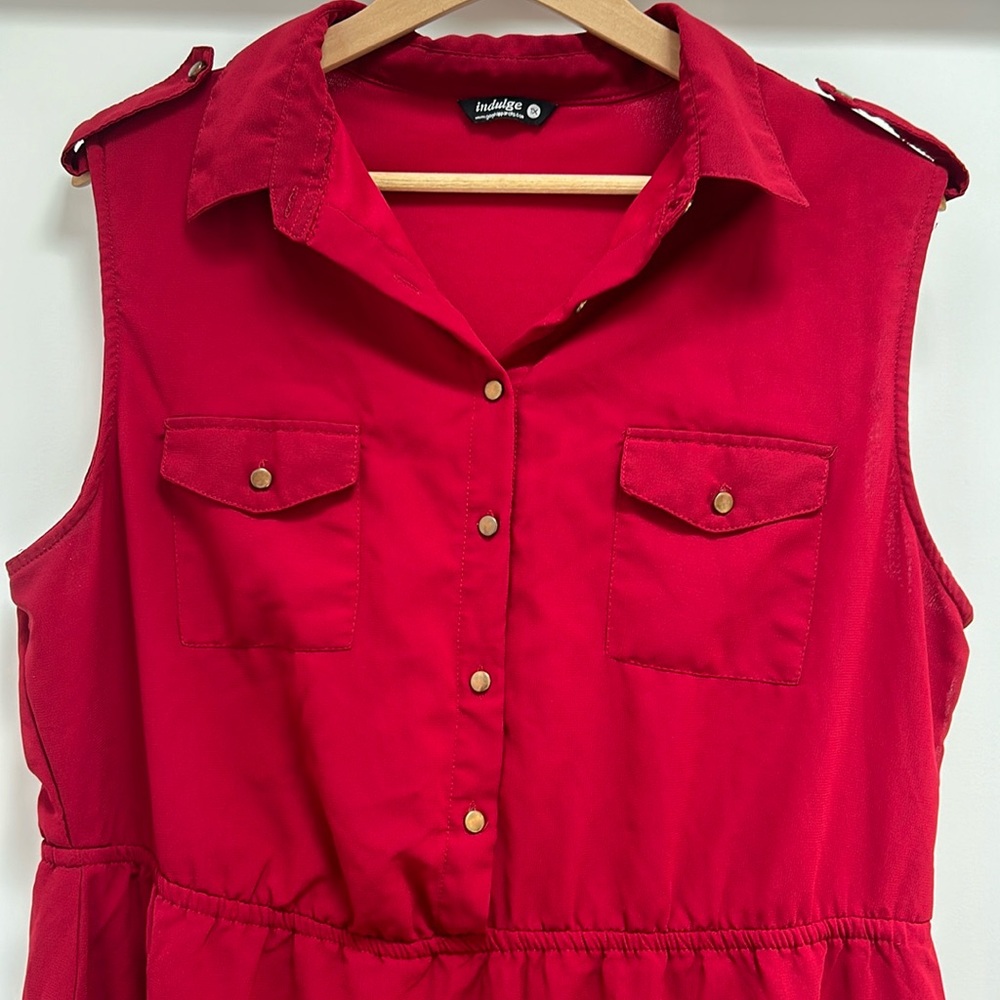 Indulge Red Sleeveless Collared Shirt Dress - Size 1X - Button Detail - Picture 2 of 5